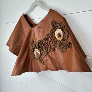 Handmade Vinatge Soft Brown Leather with Ceramic detail Poncho Topper